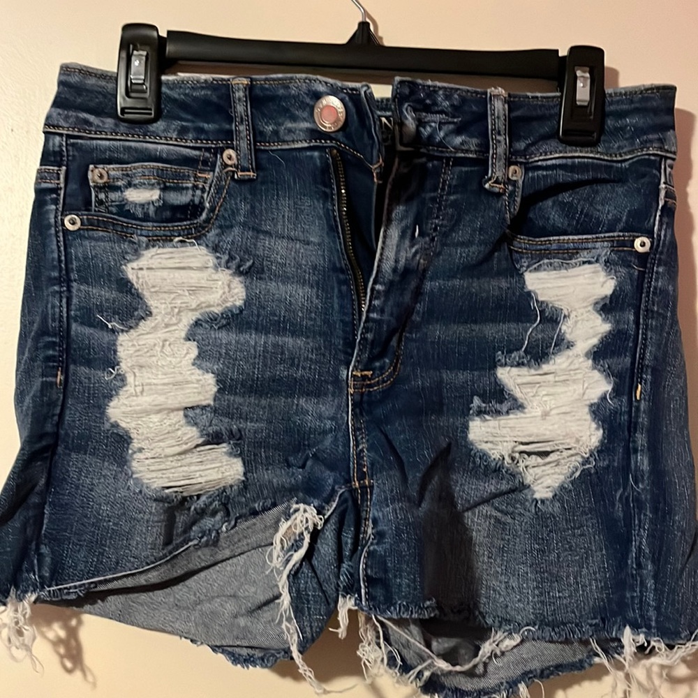 Blue American Eagle high-rise ripped shorts